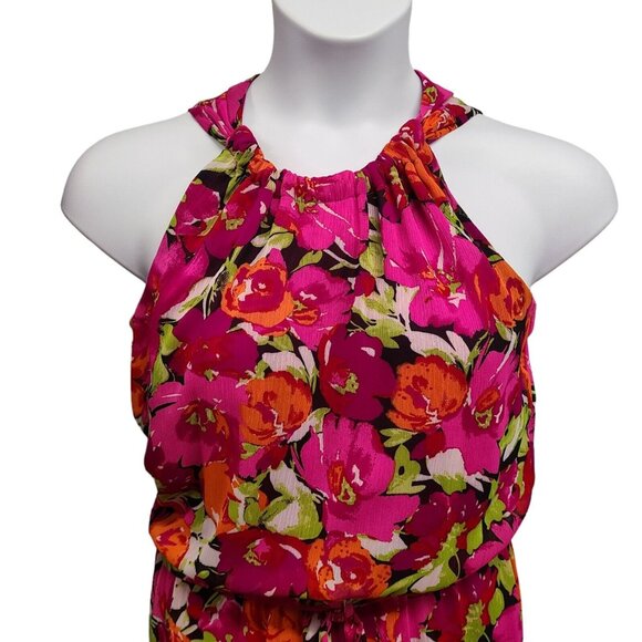MSK Womans 8 Fuchsia Pink Floral Print Halter Neck Maxi Dress High Low H… - Picture 4 of 8